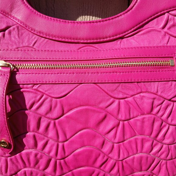 Rare Elaine Turner Brigh Hot Pink Ruched Leather Evening Bag Clutch Cross-body - Picture 5 of 9